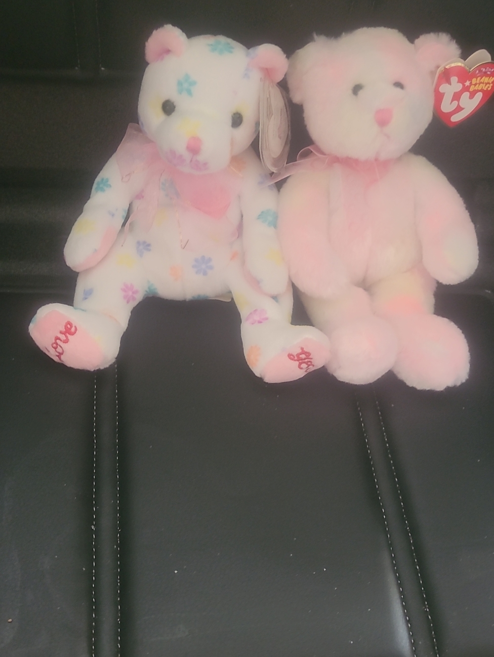 Ty Pastel Pink & Floral Plush Bears - Pair